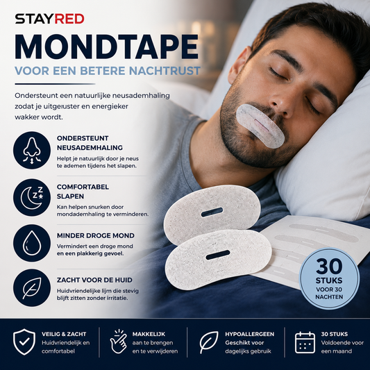 Persoon slaapt met StayRed mondtape